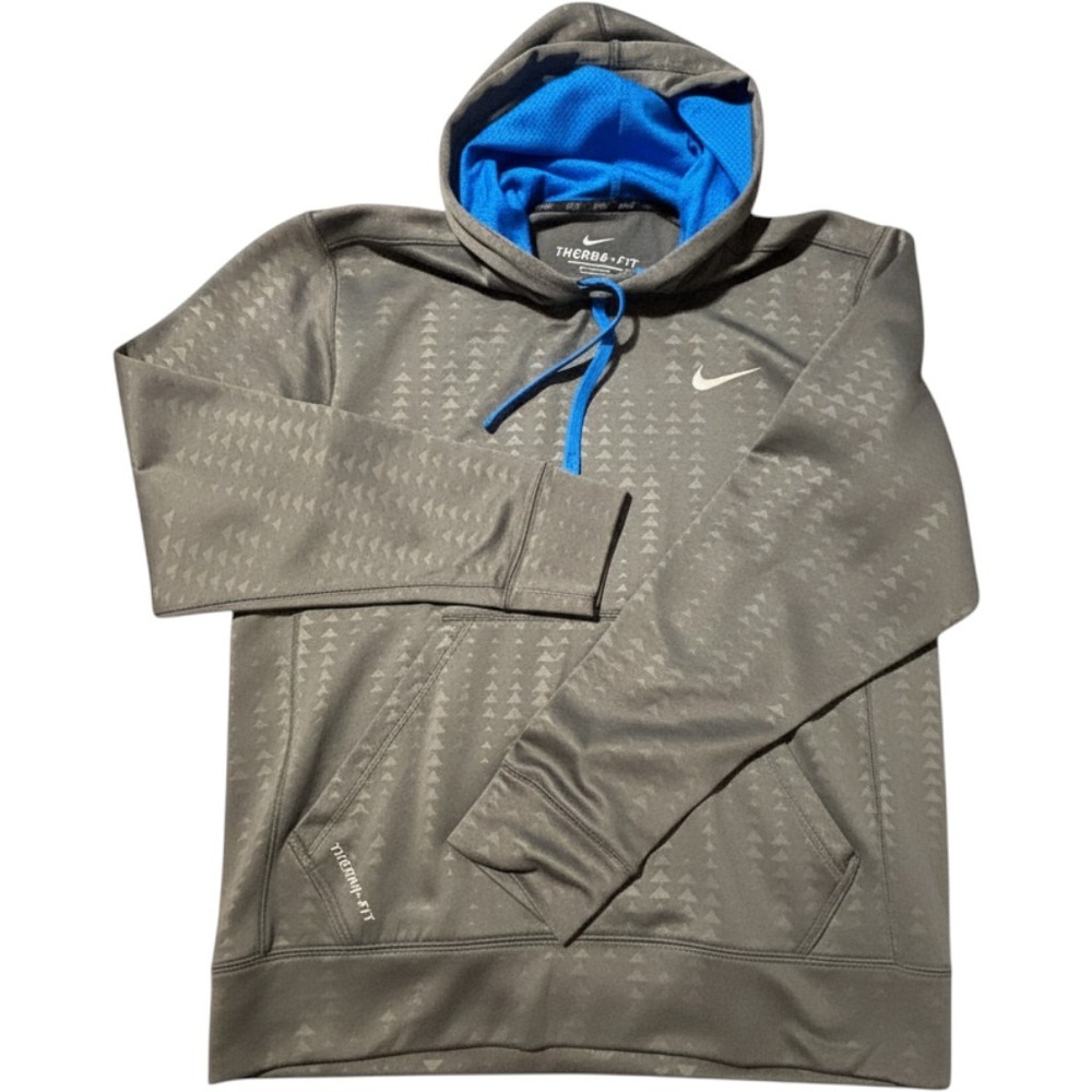 Nike Therma-FIT Mens Hoodie Grey Blue Geometric Pattern Pullover 401871-066 M